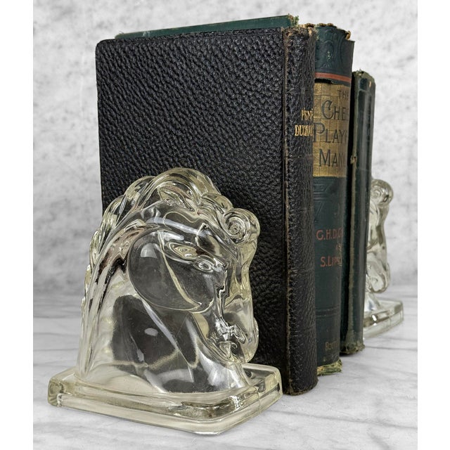 Art Deco Vintage Art Deco Equestrian Glass Horse Head Library Bookends - A Pair For Sale - Image 3 of 8