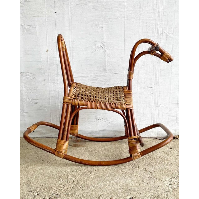 Brown Mid Century Modern Sculptural Italian Wicker and Rattan Rockinghorse by Designer Franco Albini For Sale - Image 8 of 13