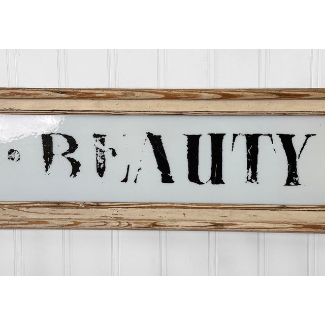 Antique General Store "Beauty Aids" Milk Glass Salon Sign For Sale - Image 6 of 11