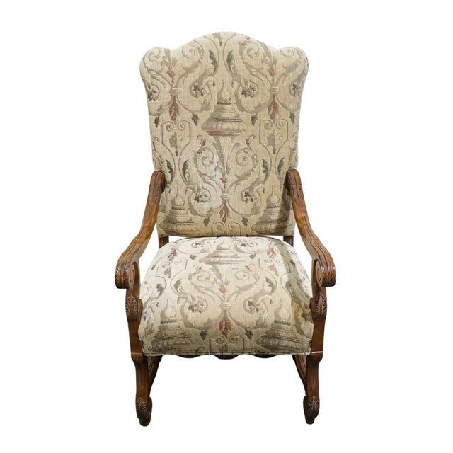 Rustic European Century Furniture Rustic Old World Transitional Upholstered Dining / Accent Lounge Arm Chair For Sale - Image 3 of 10