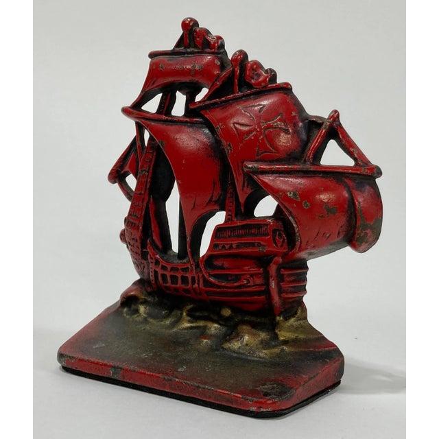 American Vintage Cast Iron Red Ship Doorstop For Sale - Image 3 of 6