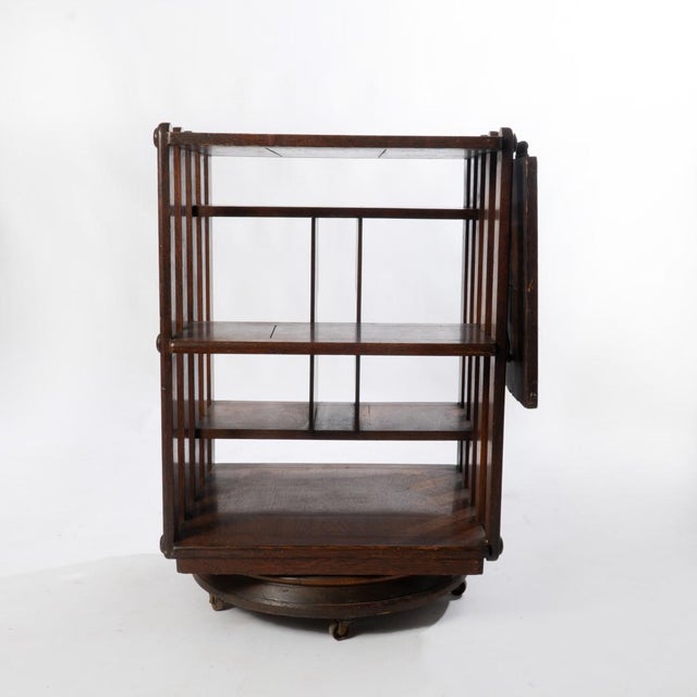 Antique oak revolving bookcase patented 1888. Manufactured by Sargent Manufacturing Co. A unique piece that is very...
