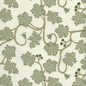 Lauren Servati Textiles, Leaves With Berries Fabric in Verdant