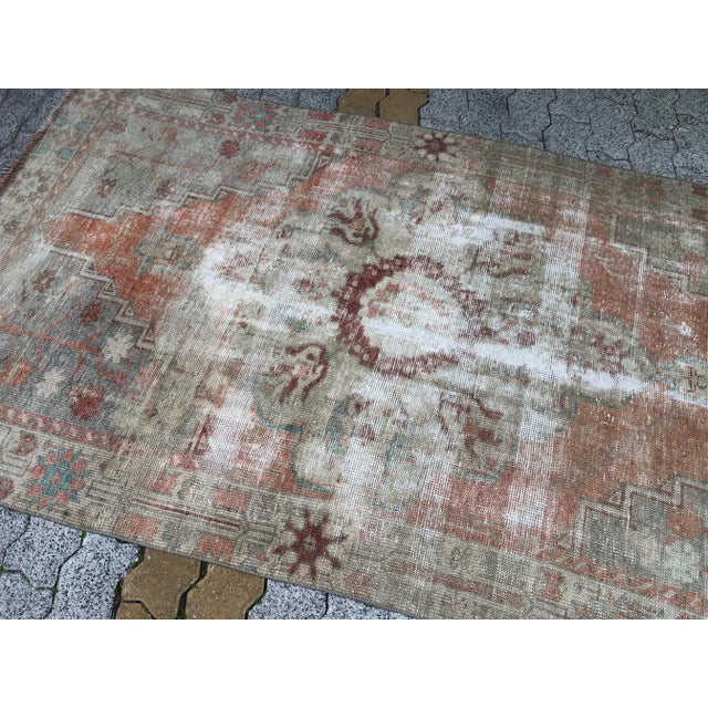 Orange Handmade Turkish Anatolian Tribal Wool Rug For Sale - Image 8 of 10