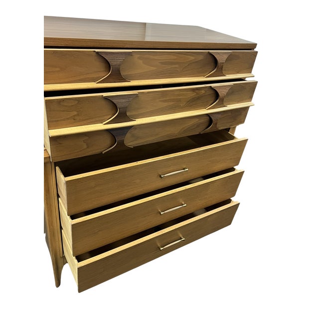 Brown Vintage Mid Century Modern "Perspecta" Highboy 5 Drawer Tall Dresser by Kent Coffey For Sale - Image 8 of 14