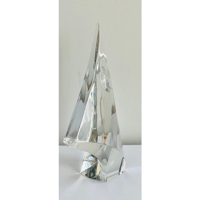 Rare Vintage Baccarat Crystal Voile Sail Sculpture by Robert Rigot, Signed, French Mid-Century Art Crystal For Sale - Image 10 of 10