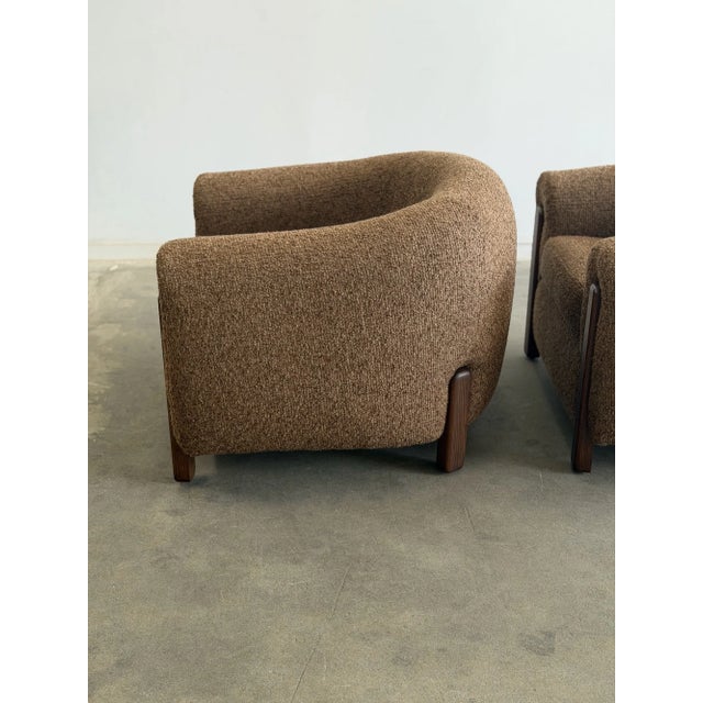 Mid 20th Century Oversized Oak & Boucle Lounge Chairs- Pair For Sale - Image 12 of 18