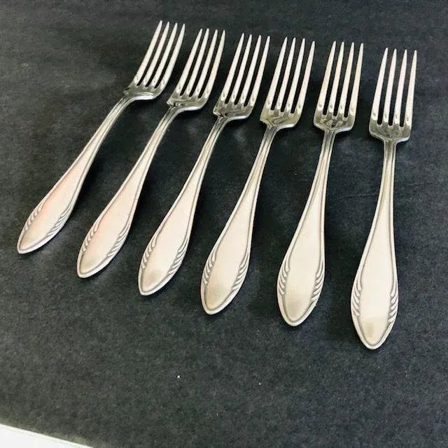Vintage Alekio Ms 90 Silverplate Dinner Forks- Set of 6 For Sale In New York - Image 6 of 7