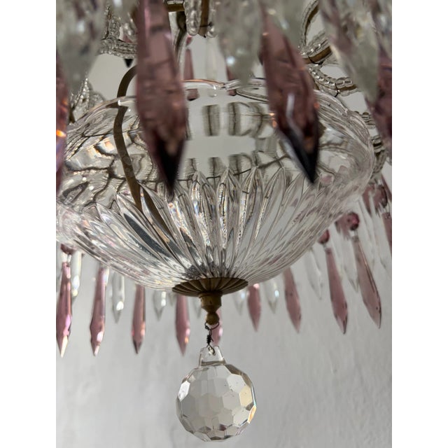 Amethyst Italian Micro-Beaded Tiered Amethyst Crystal Prisms Chandelier C 1920 One of Two For Sale - Image 8 of 14