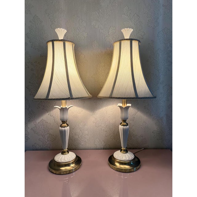 Vintage Lenox Porcelain & Brass Table Lamps - A Pair For Sale - Image 10 of 12
