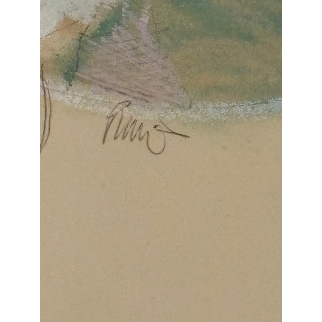 Mid 20th Century Vintage Signed Modernist Abstract Figurative Pastel Drawing, Framed For Sale - Image 5 of 14