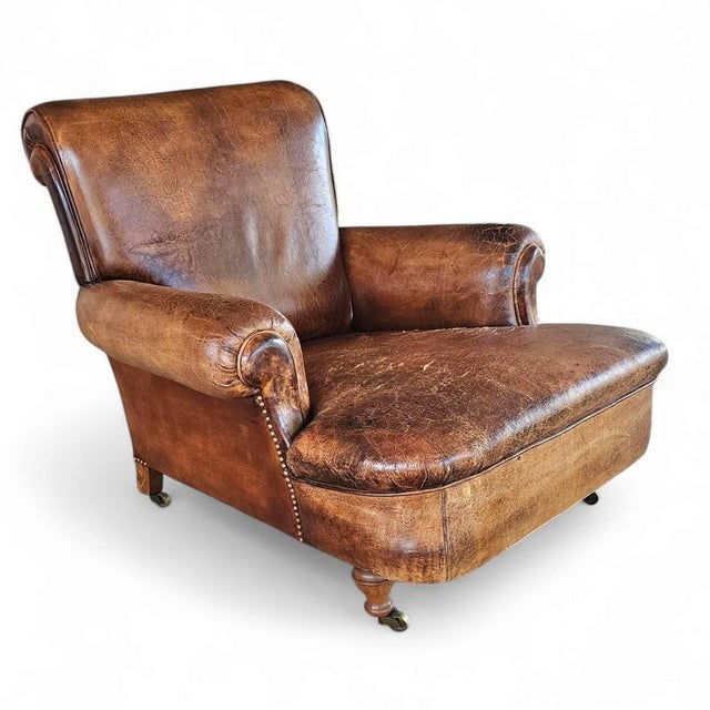 Brown English Sheep Leather Club Chair For Sale - Image 8 of 8