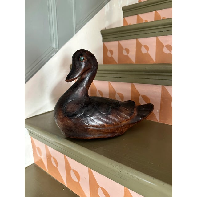 Early 1900s Hand Made Antique Leather Duck Decoy With Hand Cut Glass Eyes For Sale In Houston - Image 6 of 8