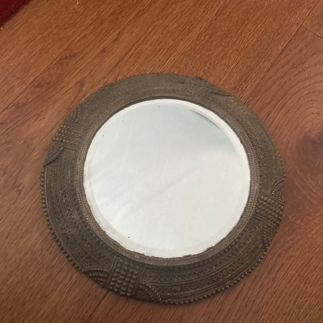 Art Deco Art Deco Egyptian Revival Style Round Bronze .Mirror For Sale - Image 3 of 4