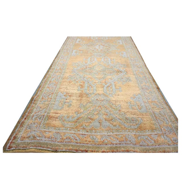 Antique Turkish Oushak 3x11 Golden Beige & Khaki Handmade Runner Rug #1140253 For Sale - Image 4 of 13