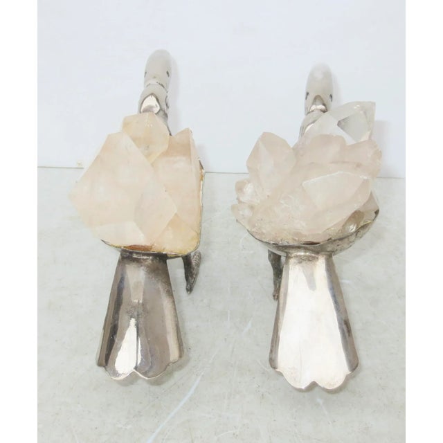 Gerson Brazilian Rock Crystal and Silvered Brass Toucans -A Pair of 2 For Sale - Image 4 of 7