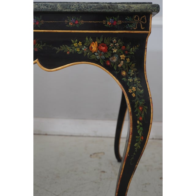 Stone Venetian Style Marble Top Paint Decorated Console Hall Table For Sale - Image 7 of 13