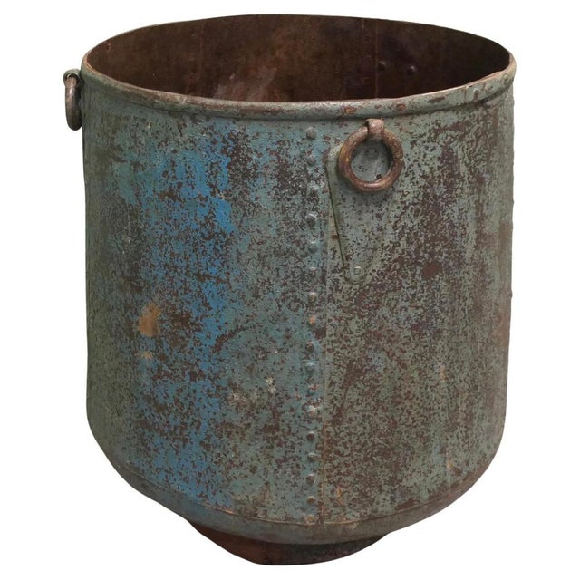 Blue Industrial Style Iron Log Bin For Sale - Image 8 of 8