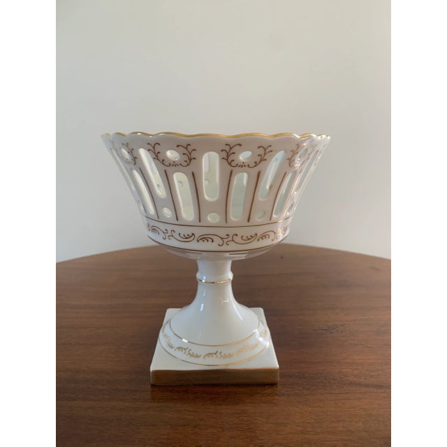 Ceramic Mid-20th Century Neoclassical Regency Reticulated Porcelain Basket For Sale - Image 7 of 9