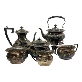 Antique 6 Piece Kentshire Sheffield Silver Plated Tea Set Repousse Tilting 1900s For Sale