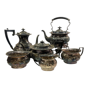 Antique 6 Piece Kentshire Sheffield Silver Plated Tea Set Repousse Tilting 1900s