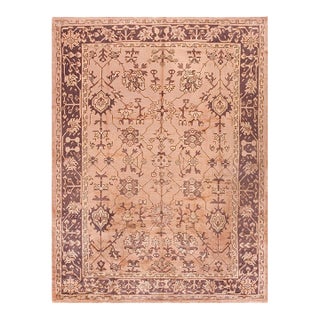 1920s Orange Peach Geometric Antique Turkish Oushak Rug 7' X 10' 4" Handknotted Wool Carpet For Sale
