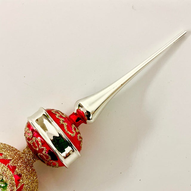 Early 20th Century Antique German Art Deco Hollywood Regency Blown Mercury Glass Christmas Tree Topper With Indented Stars For Sale - Image 5 of 12