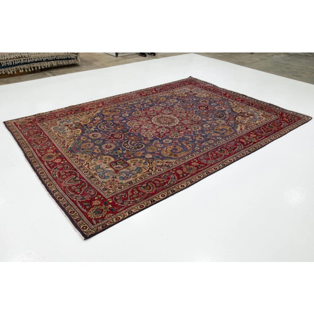 Persian 1960s Handmade Tabriz Wool Rug in Blue With Medallion Motif For Sale - Image 3 of 8
