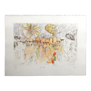 William Papas "Fun Fair" Hand Colored Signed & Numbered Etching