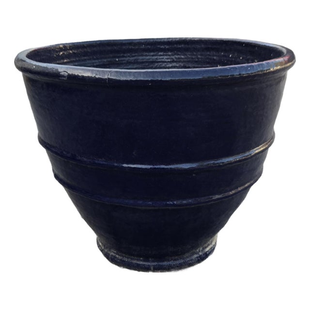 Large Moroccan Cobalt Blue Pottery Planter For Sale