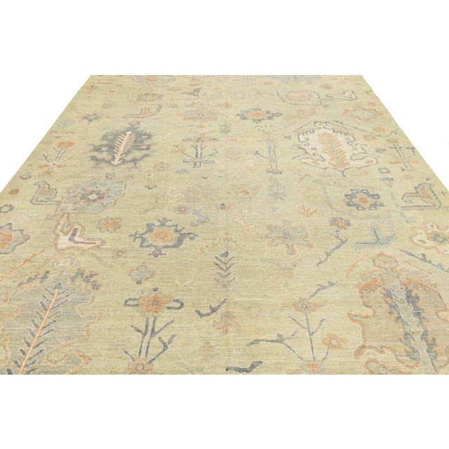 9x12 Modern Oushak Style Hand-Knotted Wool Area Rug – Muted Sage & Terracotta For Sale In New York - Image 6 of 11
