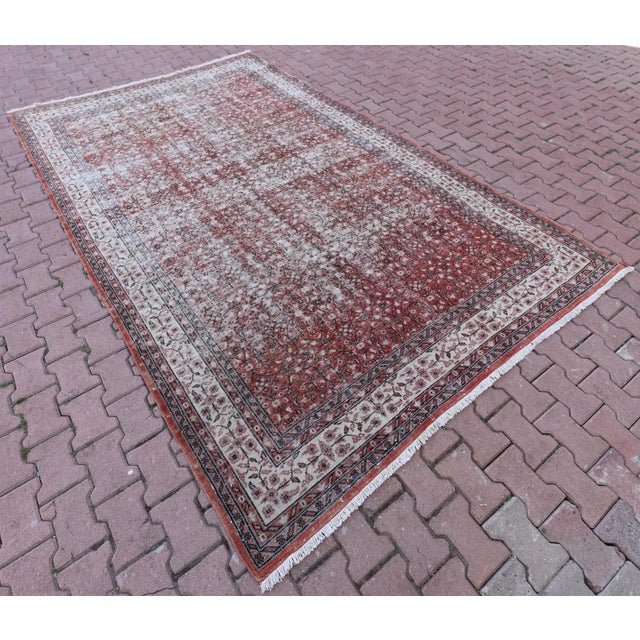 1960s Traditional Chinese Hand Knotted Vintage Oushak Rug Size: 7.4 x 10.9 ft - 225 x 331 cm - 89 x 130 inches Color:...
