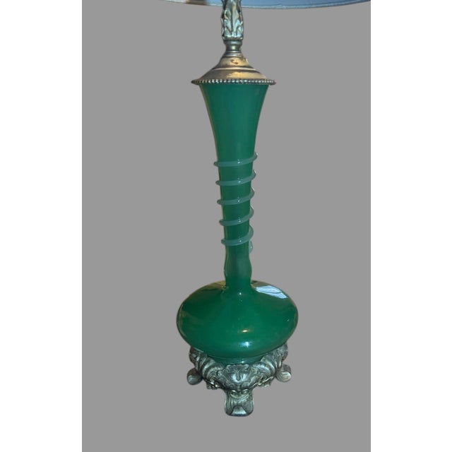 Vintage Jade Green Steuben Art Glass Table Lamp With Applied Decoration For Sale - Image 6 of 11
