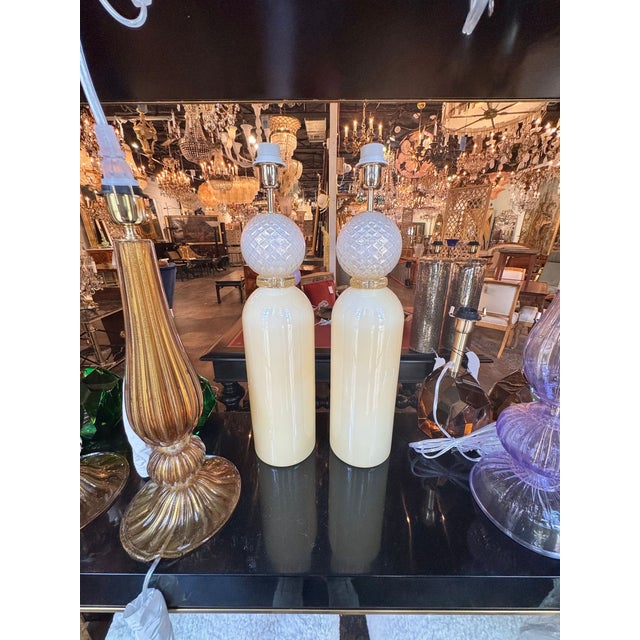 Modern Modern Murano Ivory Glass Cone Form Lamps - Pair For Sale - Image 3 of 7