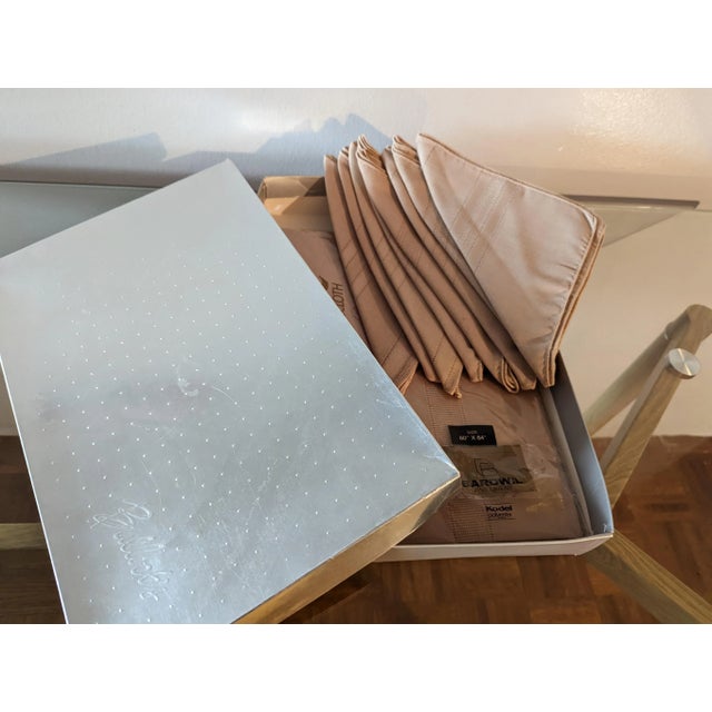 Textile Vintage Chalet Tablecloth With 8 Matching Napkins in Taupe For Sale - Image 7 of 9