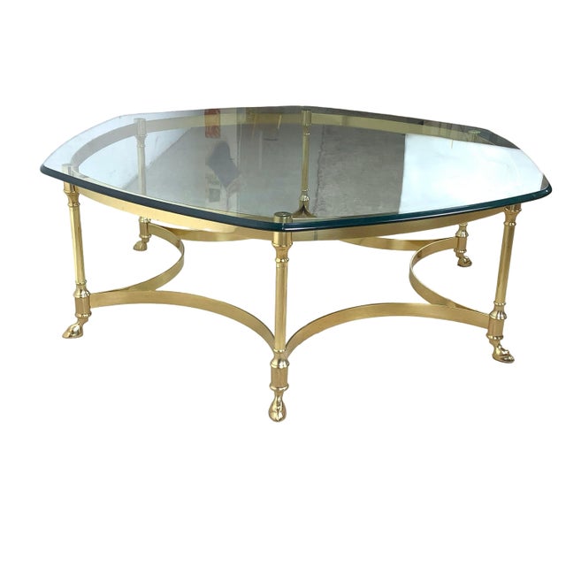 Brass & Glass Coffee Table | Hollywood Regency Style, Hoof Foot Base For Sale - Image 12 of 18