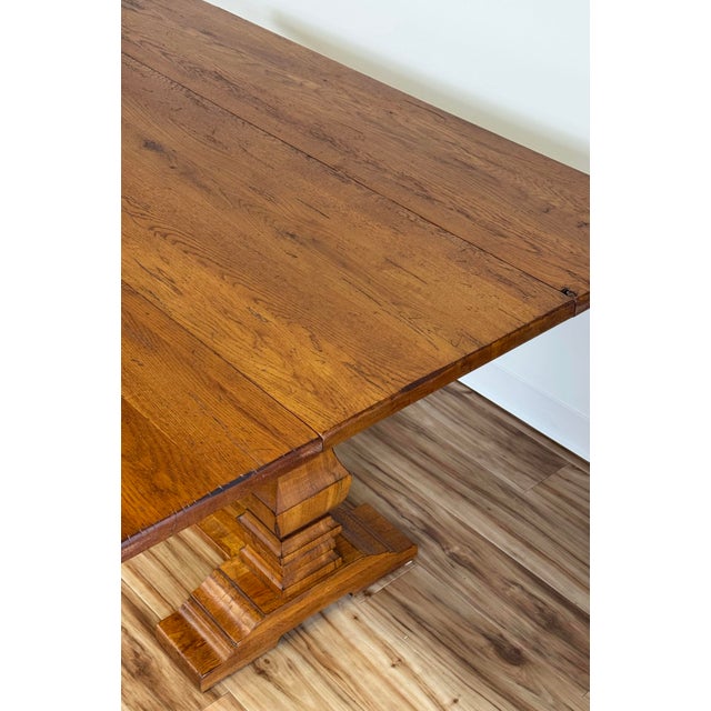 Vintage Solid Wood Tuscan Farmhouse Style Drop Leaf Trestle Table For Sale - Image 9 of 17