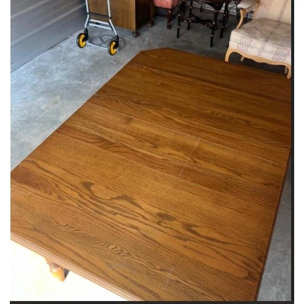 Solid Oak Dining Table With Hidden Leaves For Sale - Image 9 of 9