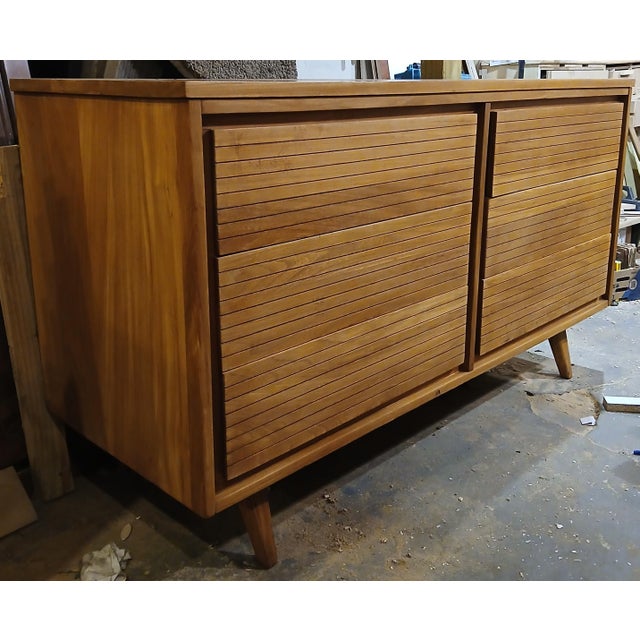 Mid-Century Modern Solid Elm Louvered 6-Drawer Dresser For Sale - Image 16 of 16