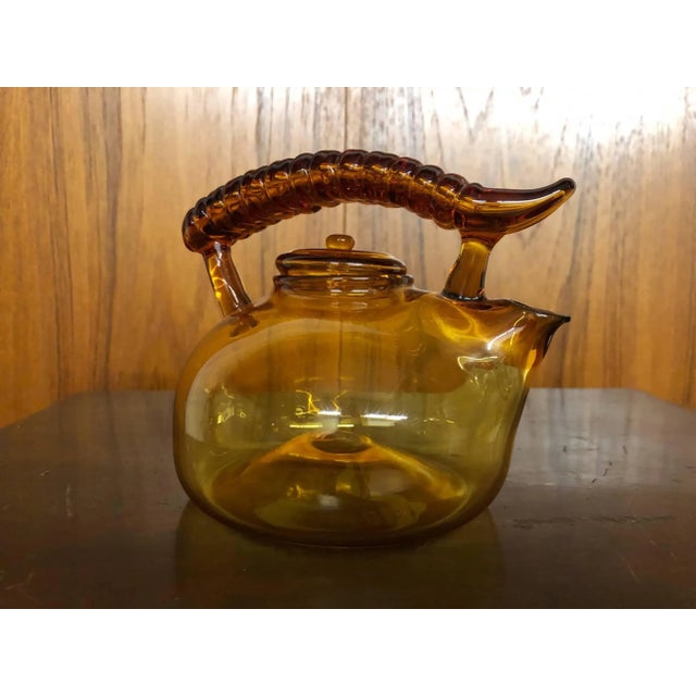 2000s Amber Blown Glass Small Teapot For Sale - Image 13 of 13
