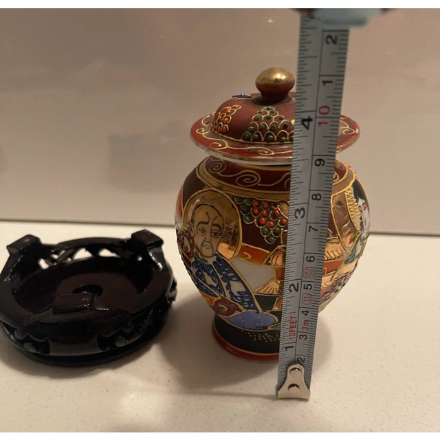 Japanese Miniature Hand-Painted Moriage Satsuma Jar, Made in Japan, Stamped For Sale - Image 3 of 12