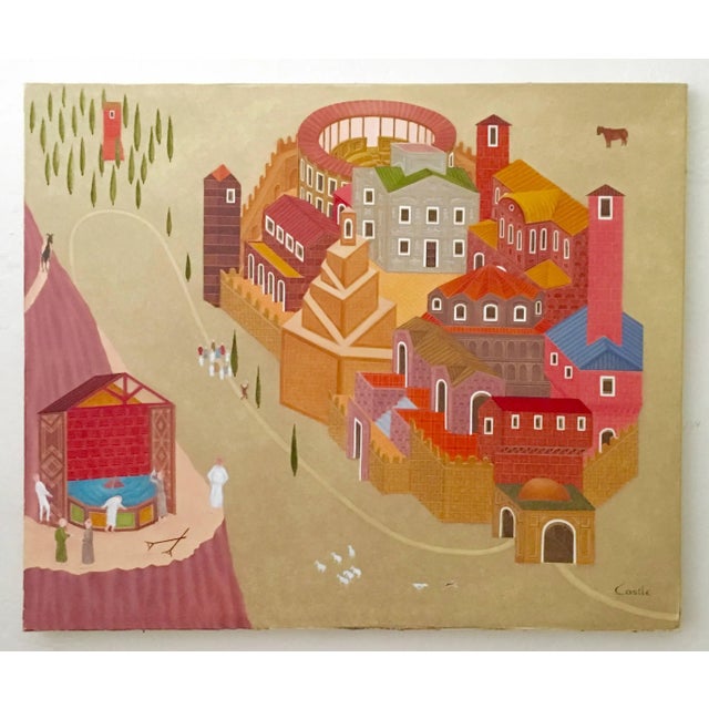 Philip Castle, Fantastic Village Scene Modern Irish Magic Realism Oil Painting For Sale In Miami - Image 6 of 8