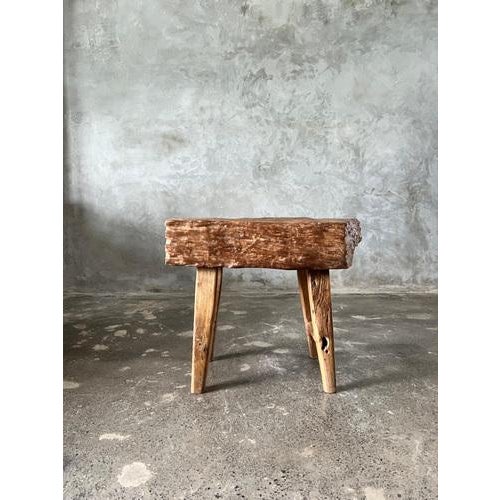 Small Organic Blond Asian Teak Quadripod Bench, Sepuluh For Sale - Image 5 of 18