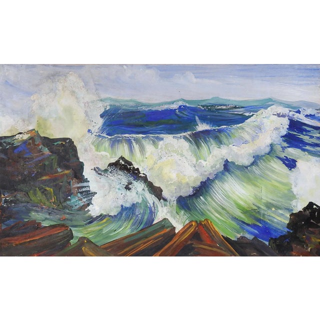 Mid Century Rocky Coast Seascape Painting For Sale In Seattle - Image 6 of 6