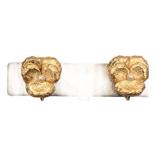 Vintage 1960s Signed Napier Goldtone Faux-Pearl Pansy Clip Earrings-2 Pieces For Sale