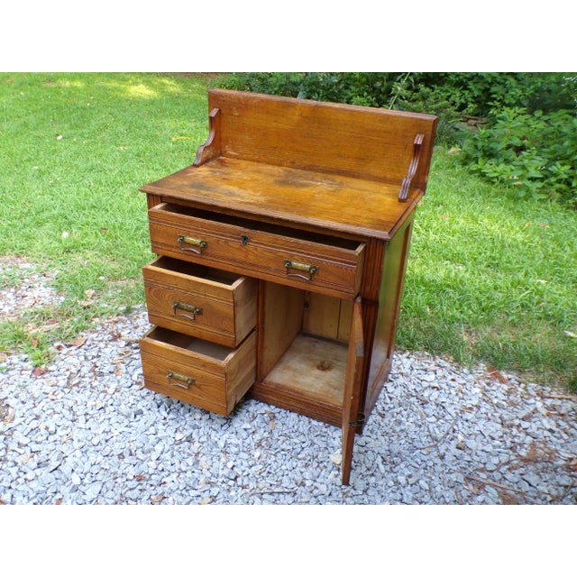 Antique Oak Chest Commode Washstand Dry Sink Country Farmhouse Cabinet Dresser For Sale - Image 10 of 15