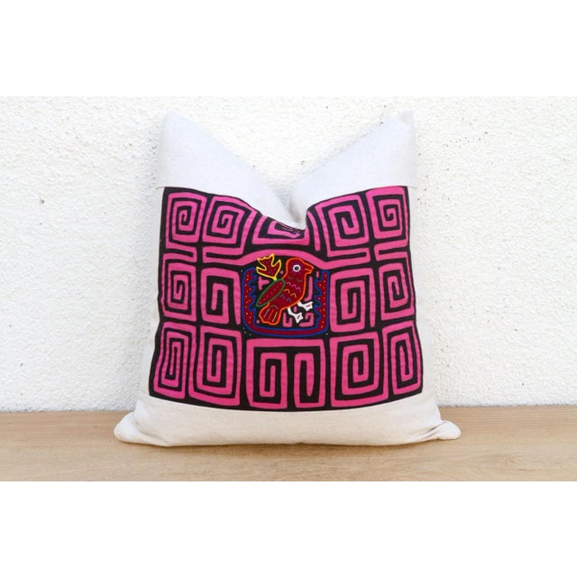 Pink & Black Mola, Vintage Kuna Applique Tribal Pillow For Sale - Image 4 of 9