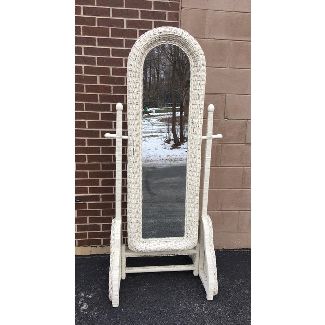 Vintage Free Standing White Wicker Mirror Chairish