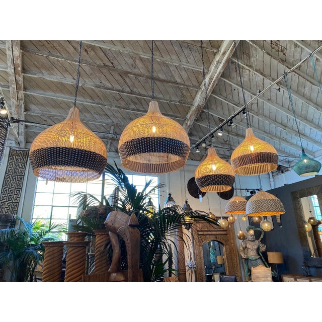 Wicker Tux Gourd Pendant Light Small For Sale In Los Angeles - Image 6 of 9