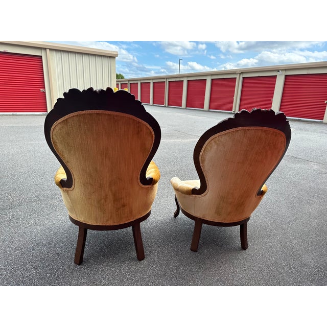 Mid 20th Century Vintage Golden Yellow Victorian Tufted Chairs a Pair Chairish